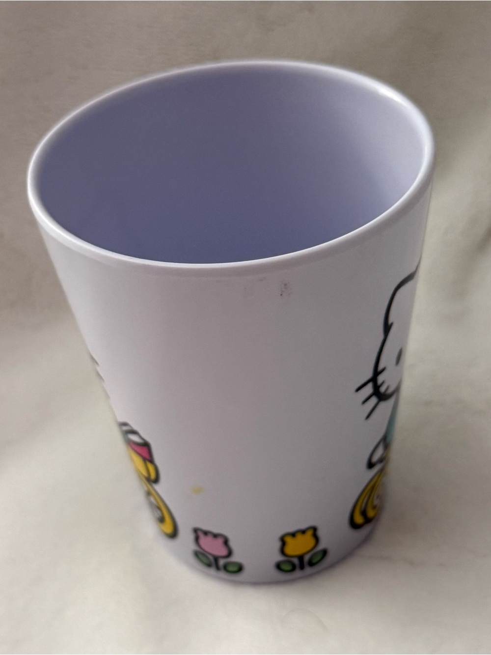 Sanrio Hello Kitty Melamine Tumbler Cup Riding Bike Yellow Tricycle 2024 Tulips - Picture 4 of 8